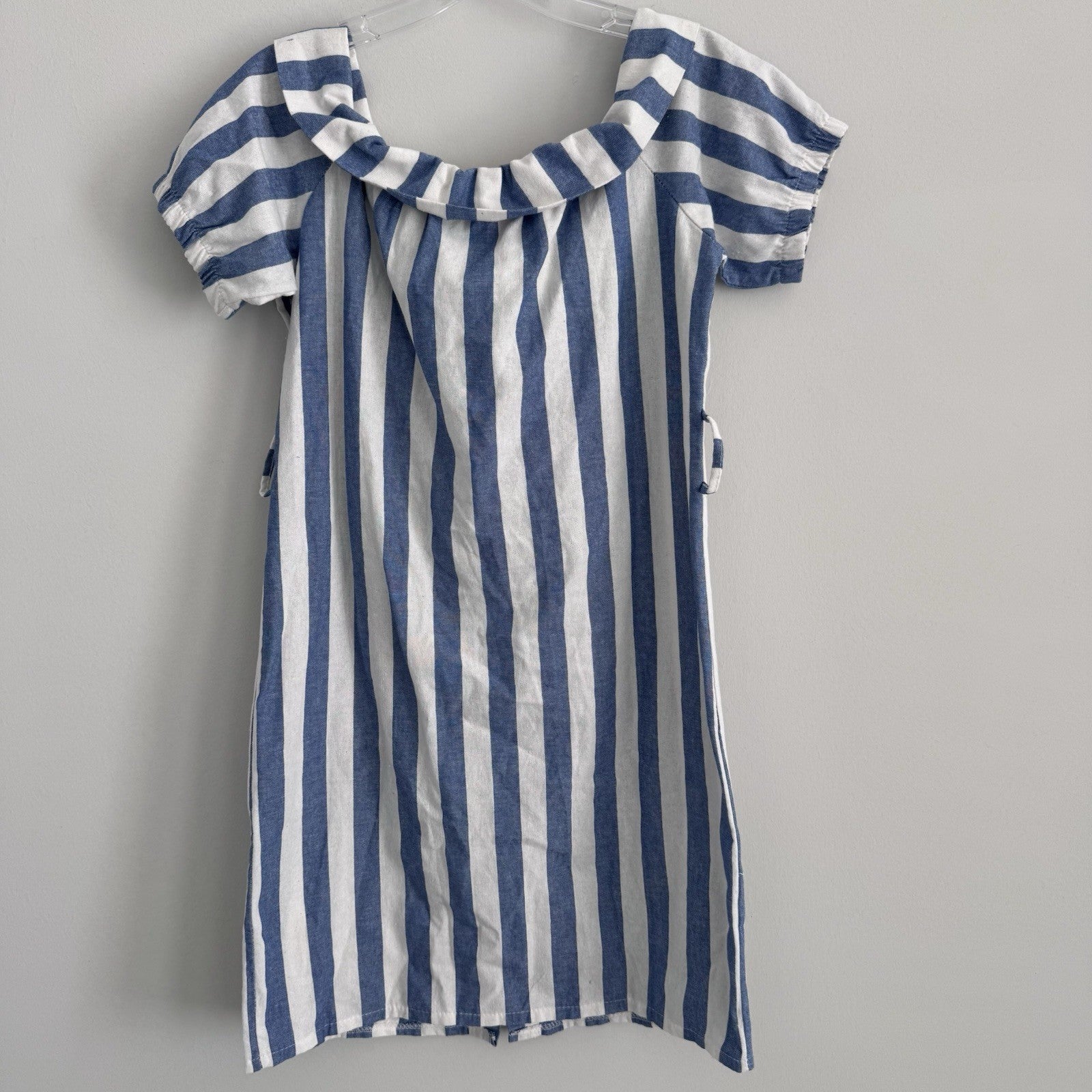 Boohoo Off Shoulder Blue Stripe Linen Dress US 10 NWT No Belt