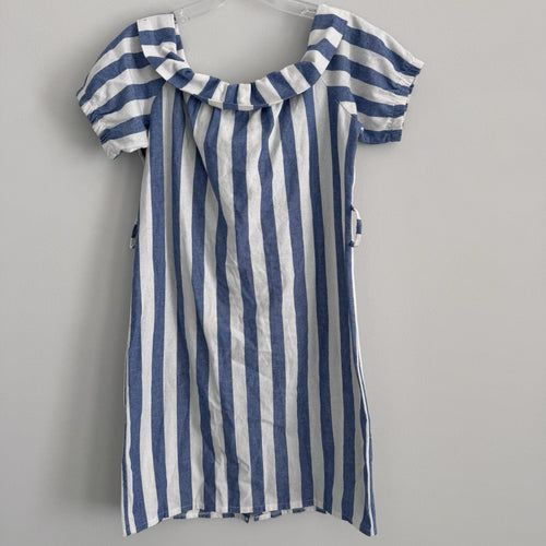 Boohoo Off Shoulder Blue Stripe Linen Dress US 10 NWT No Belt