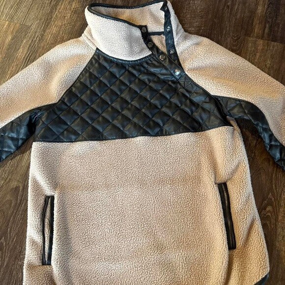 AF Abercrombie Fitch Pullover Snap Fleece Soft Beige Tan Womens Size Small