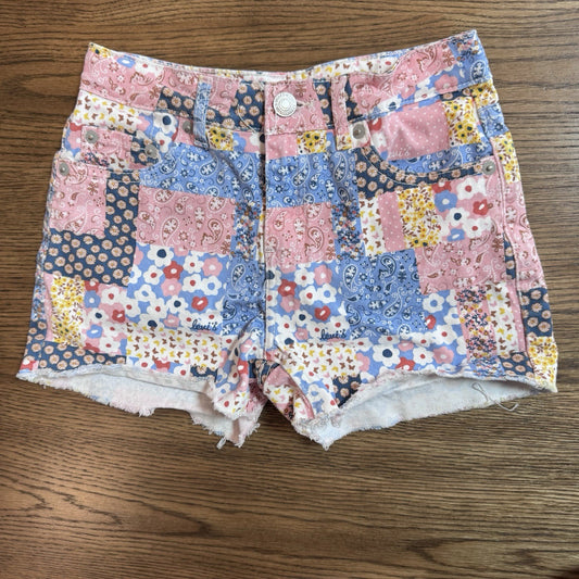 Levi’s Girls Girlfriend Shorts Size 10 Patchwork Floral Print Raw Hem Denim