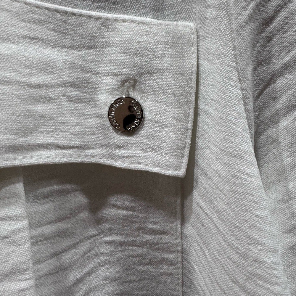 Calvin Klein White Textured Utility Blouse - Size Small