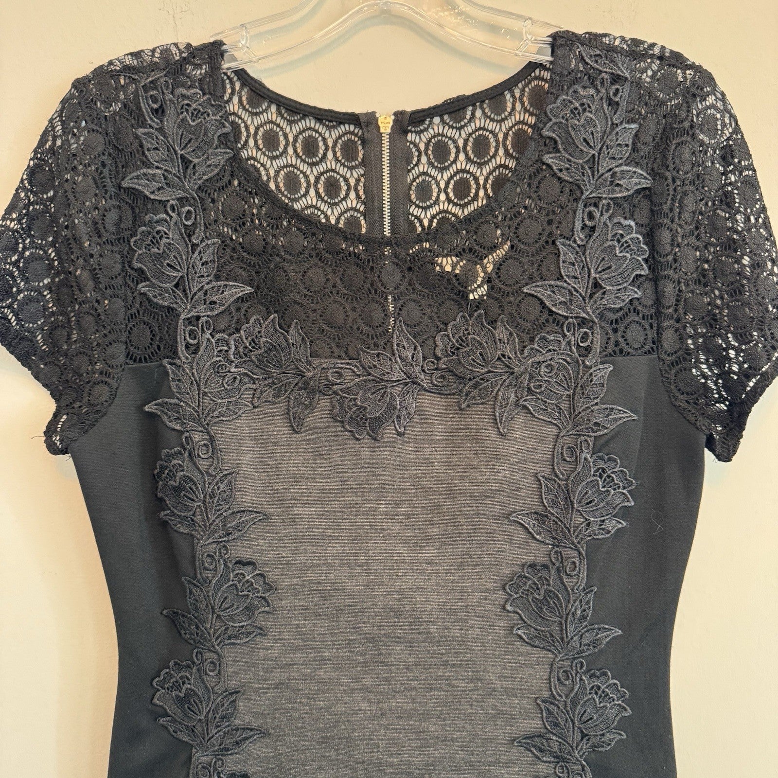NWT 41 Hawthorn Truly Poppy Becka Lace Trim Sheath Dress Dark Grey Medium