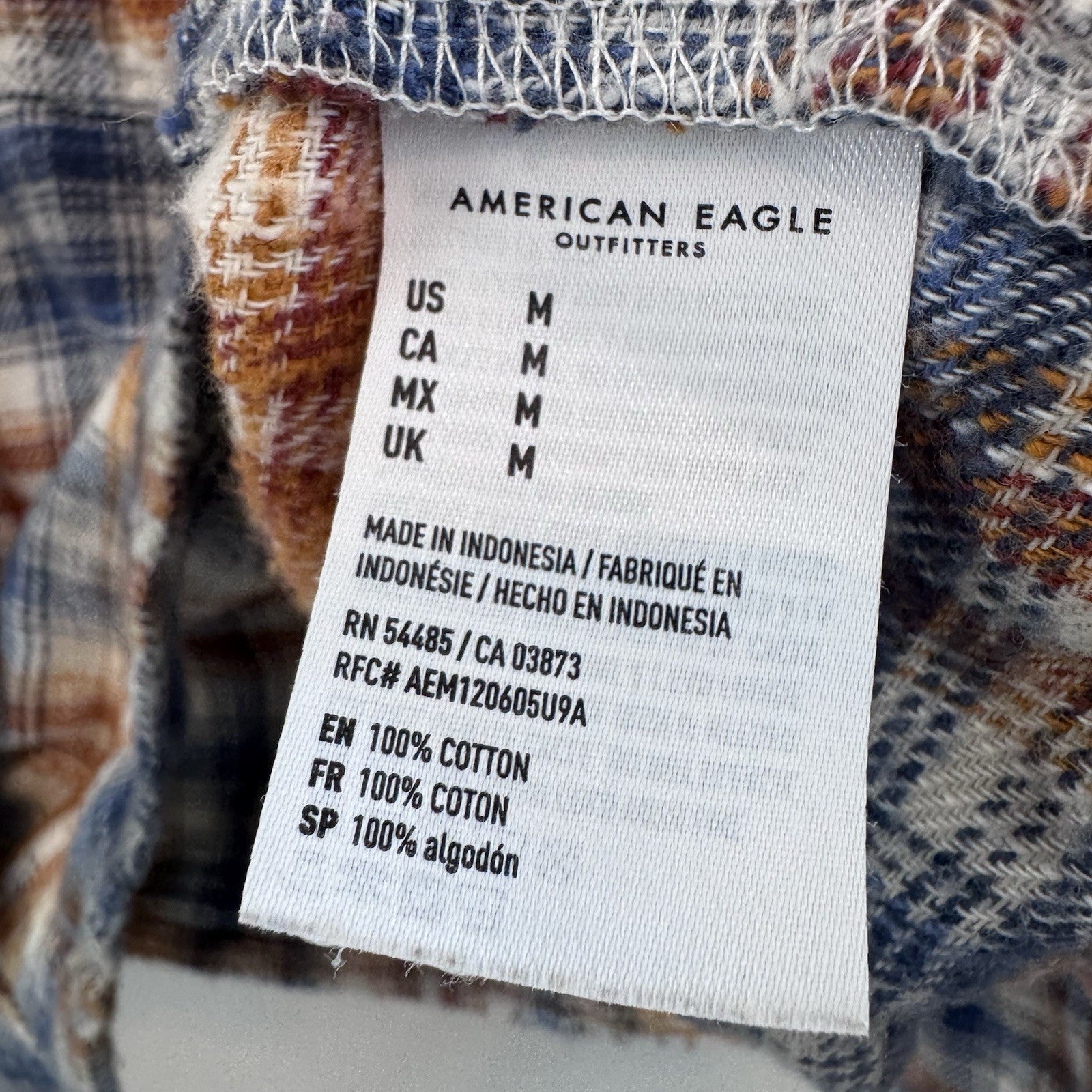 American Eagle Flannel Shirt Womens M Blue Brown Plaid Shacket Crop