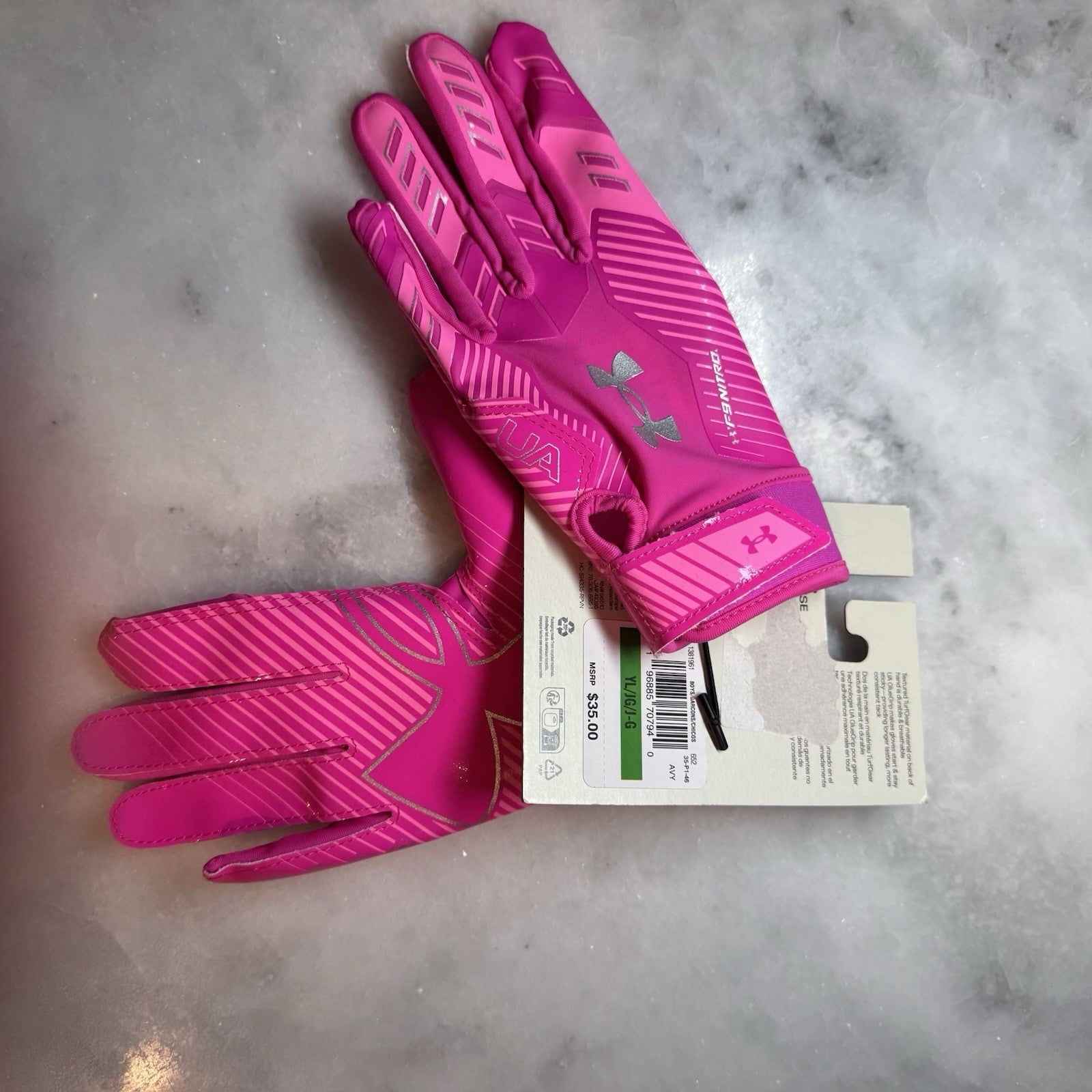 Under Armour UA F9 Nitro Football Gloves Youth Large Pink New With Tags