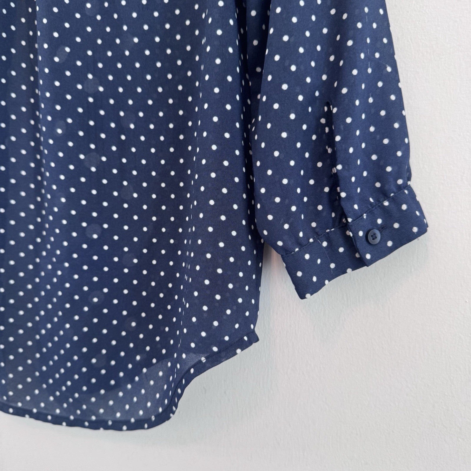 Abercrombie Kids Polka Dot Button Up Blouse Blue Sheer Size M