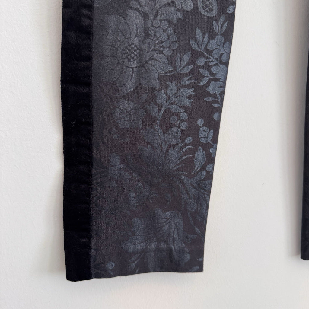 Anthropologie Essential Skinny Pants Womens 4 Black Floral Jacquard Tuxedo