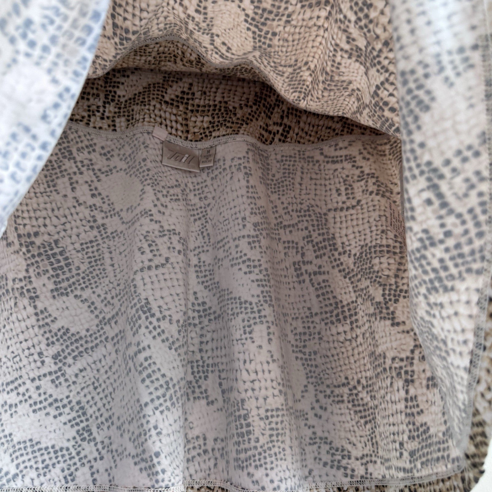 Tail Tech Snake Print Flare Skater Skirt M Beige Stretch Animal Print Y2K