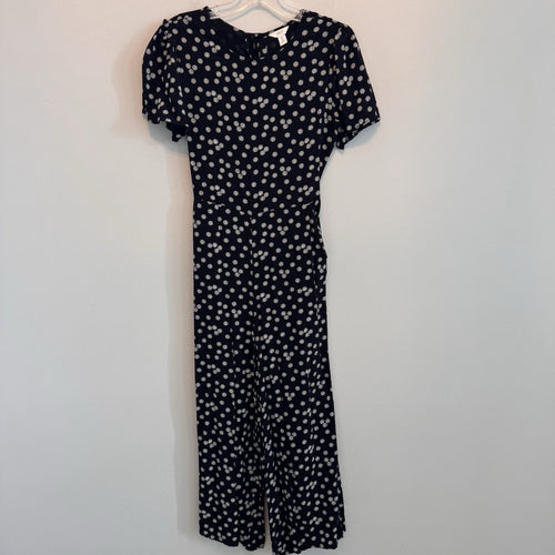 1901 Nordstrom Big Girls XL 14/16 Black White Daisy Look Back Jumpsuit Wide Leg