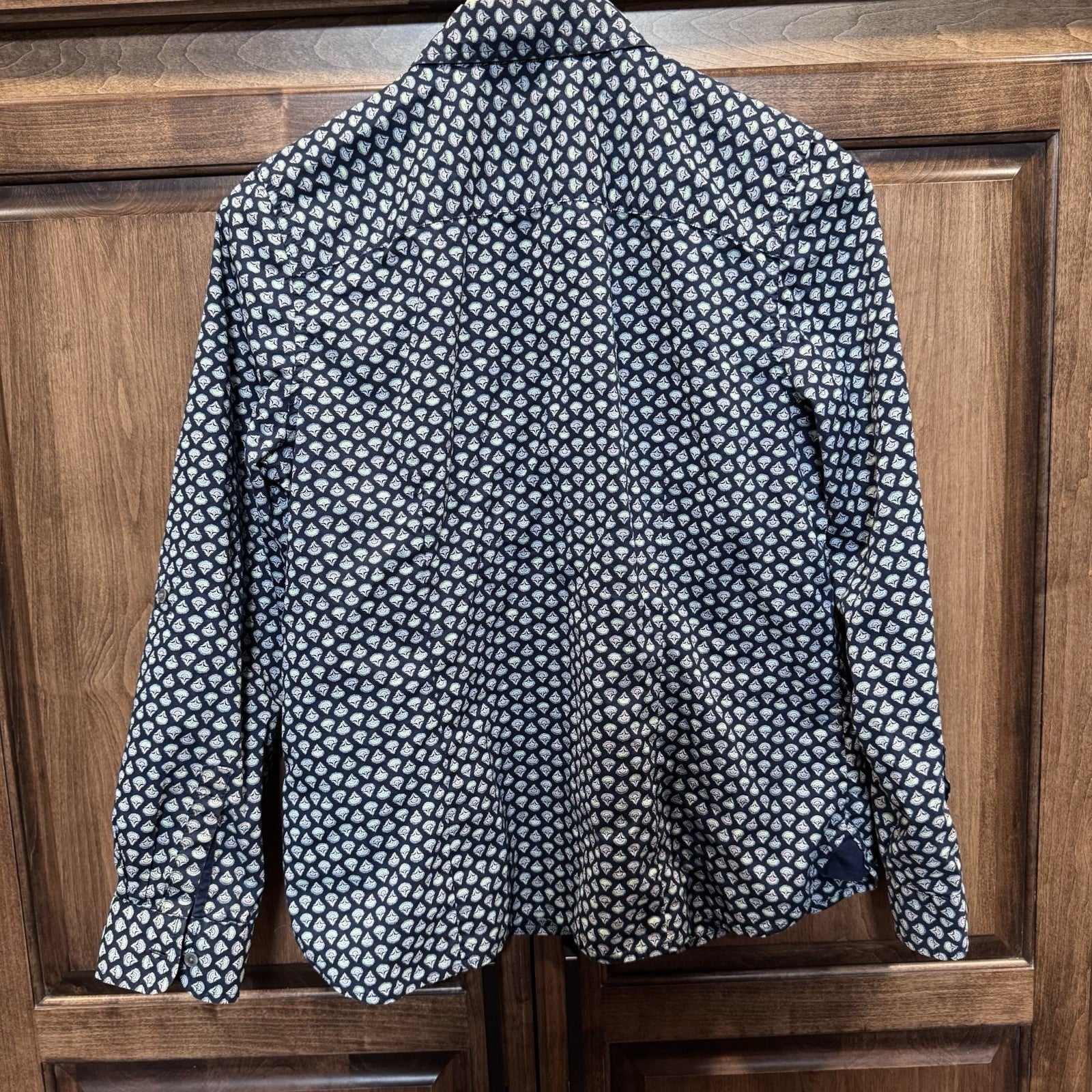 Talbots Button Down Shirt Size 16 Navy Multicolor Paisley Print 