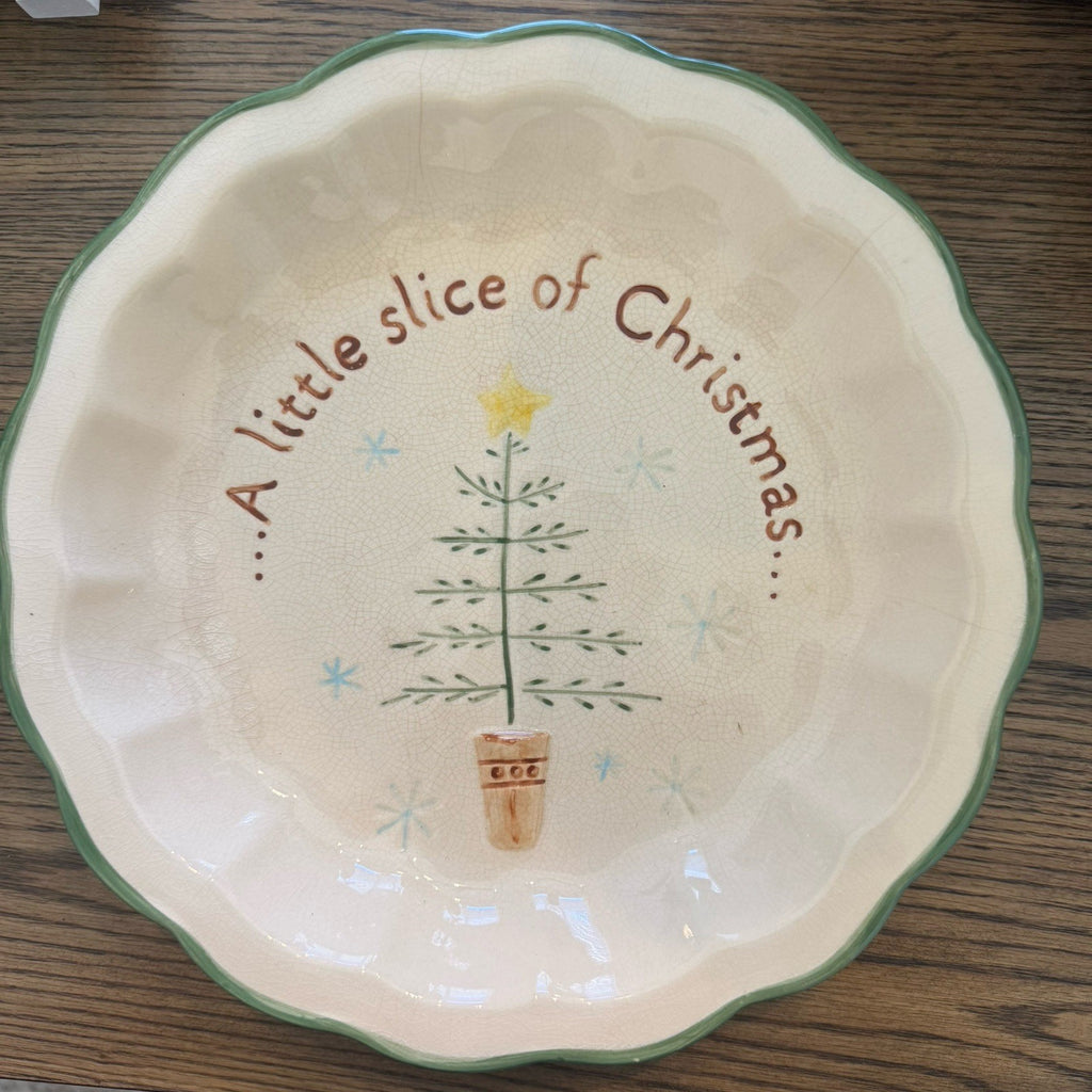 Vintage Russ Berrie Ceramic Stoneware Pie Plate A little slice of Christmas 12”