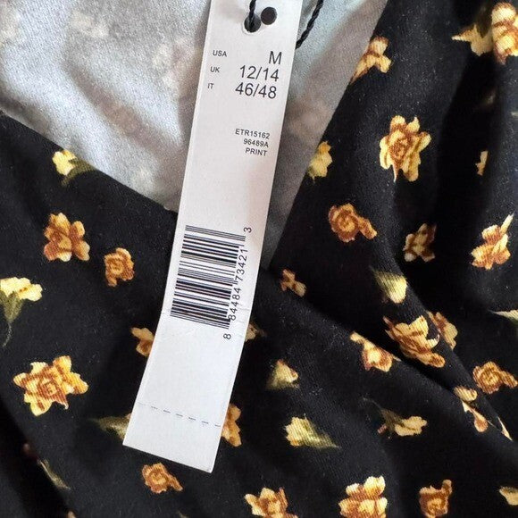 NWT Elie Tahari Black Floral Ruched Long Sleeve Top Women's Size M