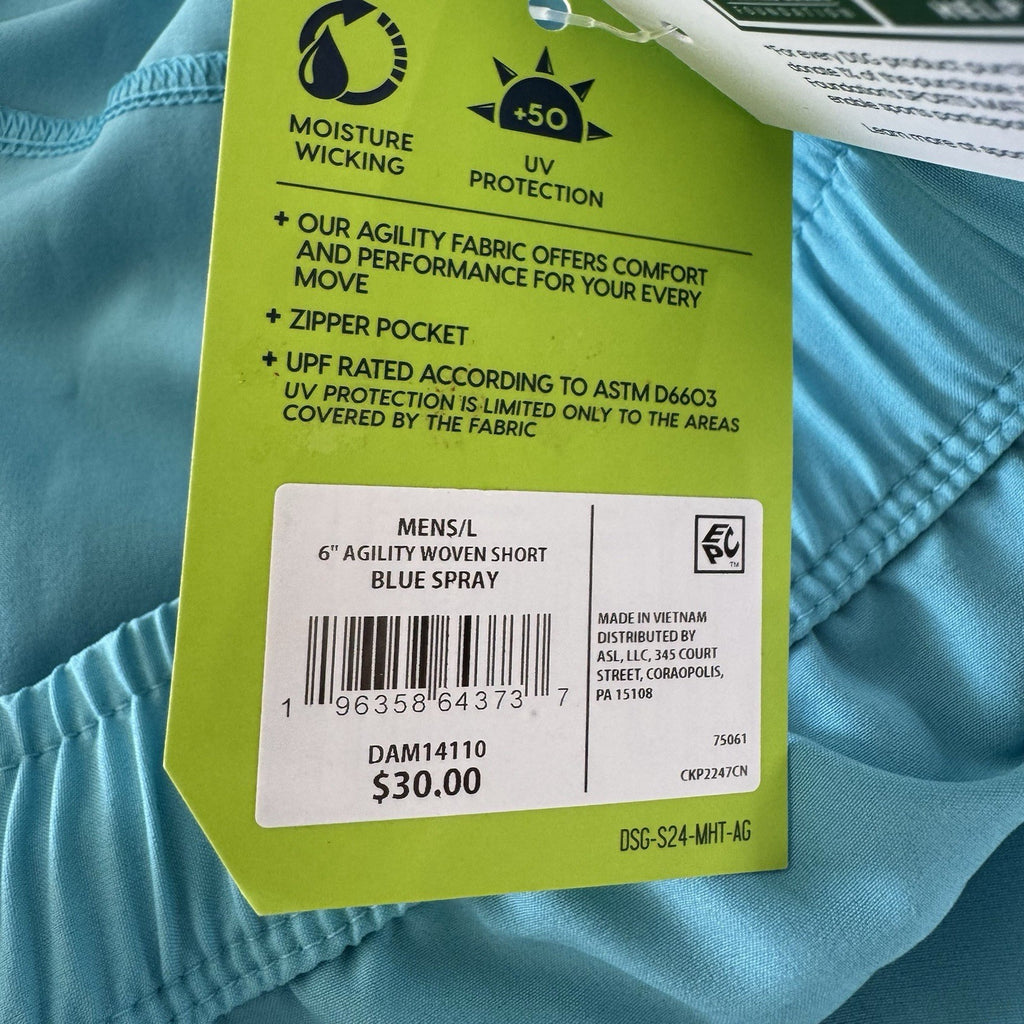 DSG Men's 6" Agility Woven Short Blue Spray Size Large NWT Athletic Gym Running