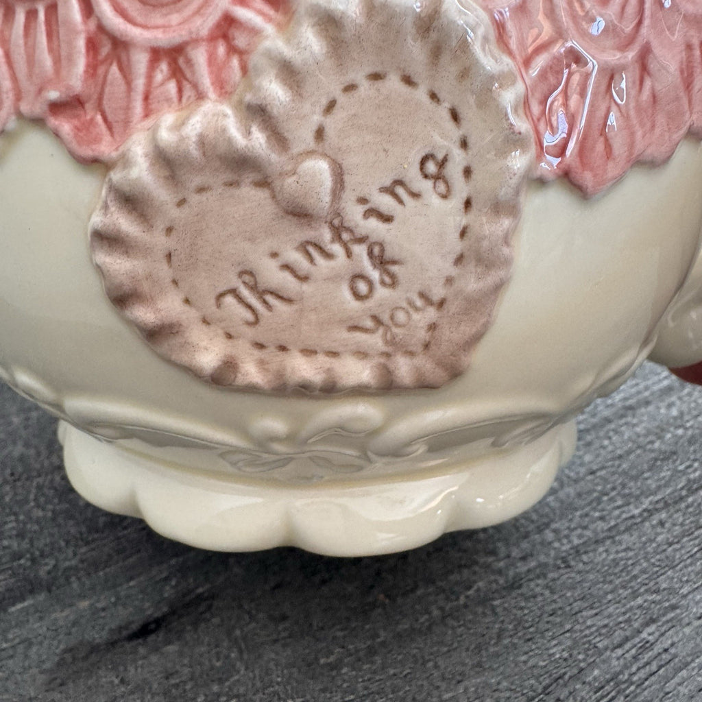 Seymour Mann Romance Teapot Thinking of You Clock Pink Lace Heart Rose Vtg