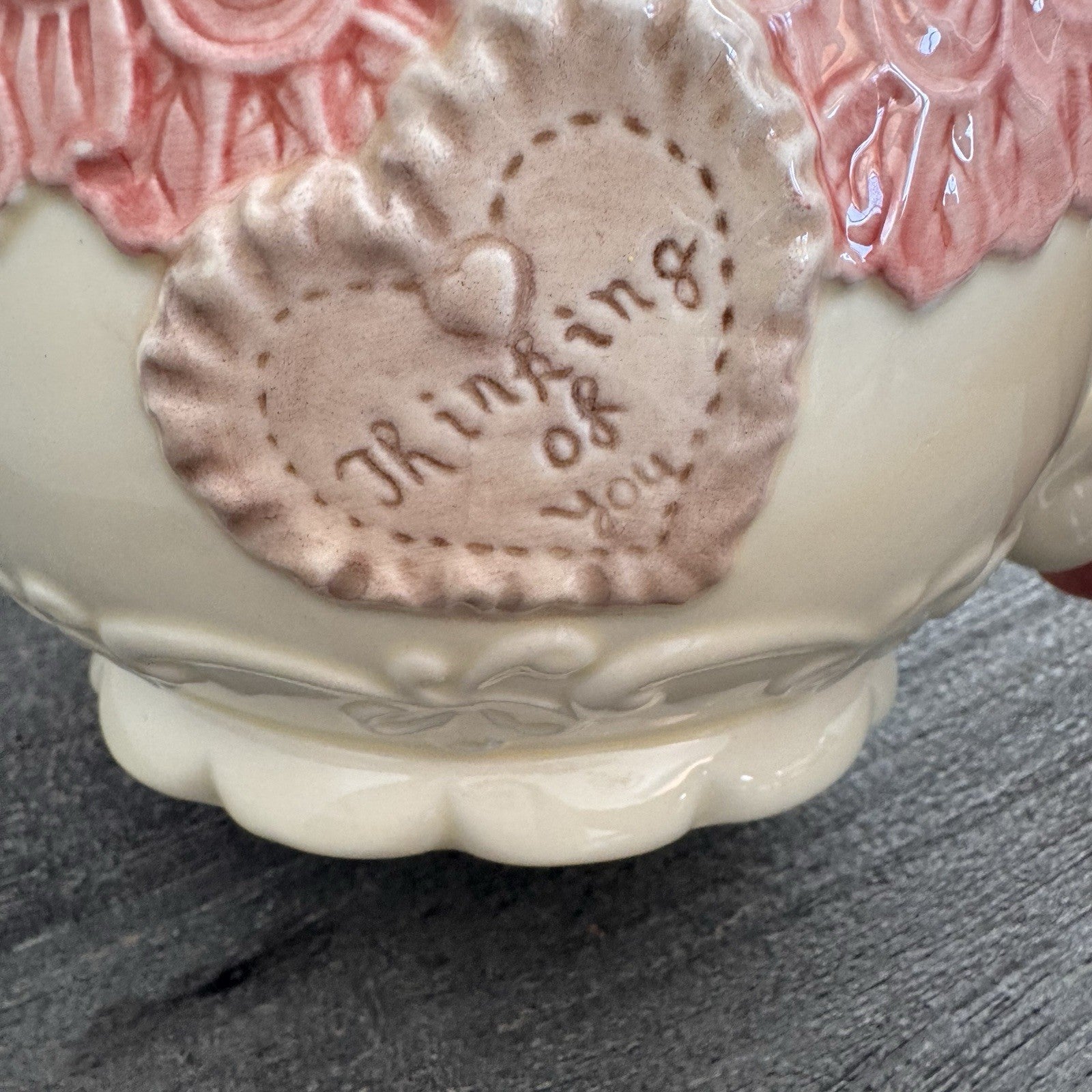 Seymour Mann Romance Teapot Thinking of You Clock Pink Lace Heart Rose Vtg