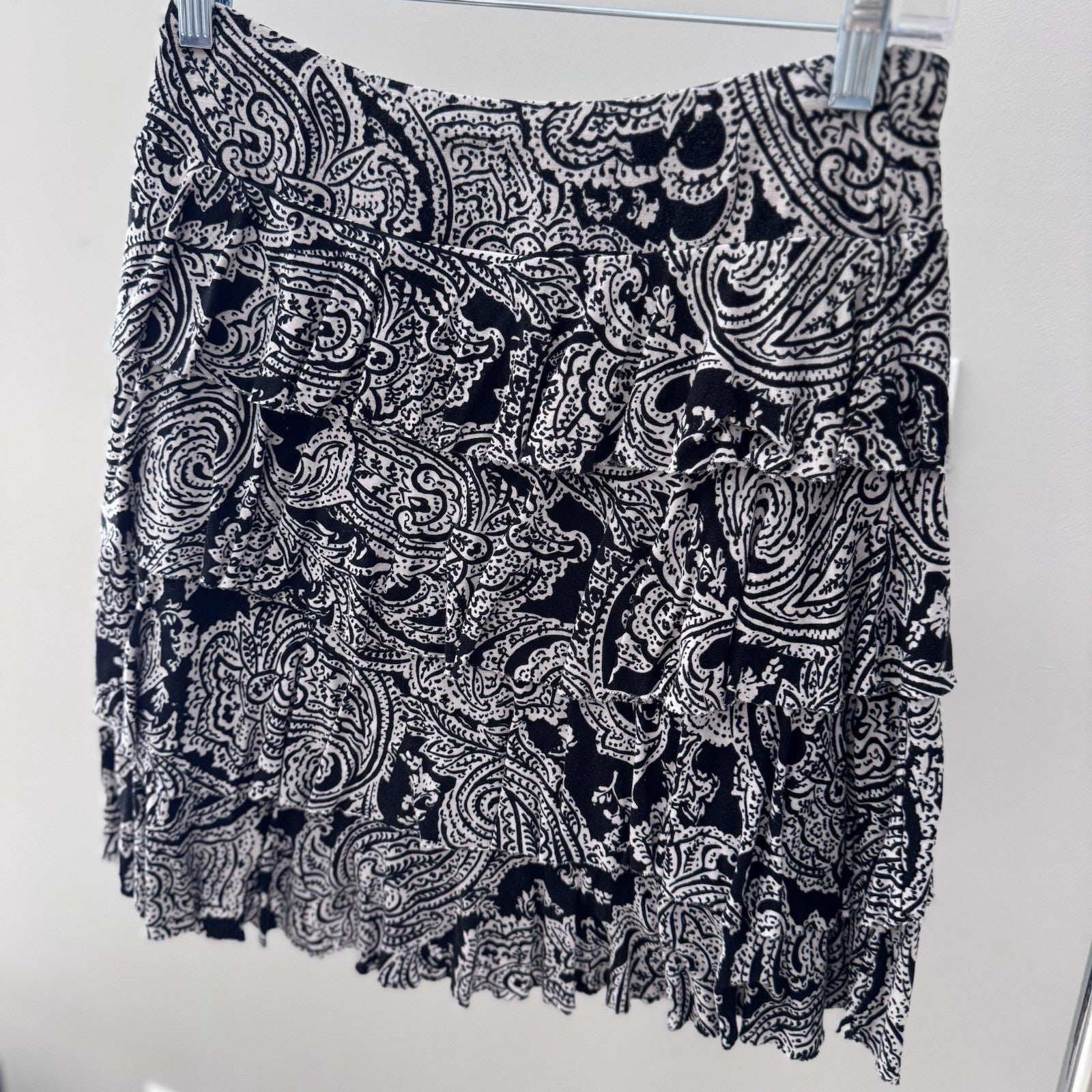 INC International Concepts Skirt Size S Black White Ruffle Tiered Lined