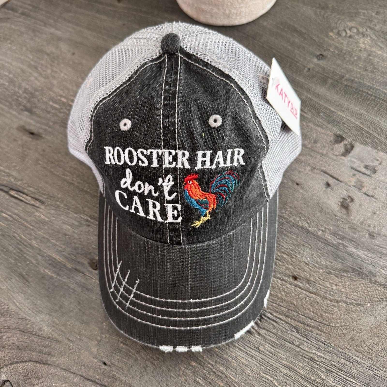KATYDID Rooster Hair Don’t Care Trucker Hat Snapback Mesh Farm Funny Cap NWT