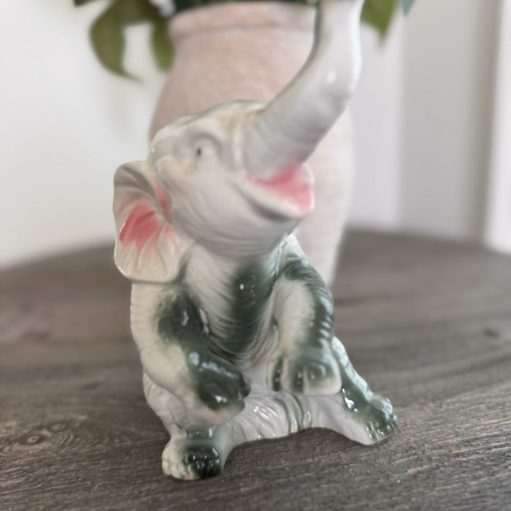 Vintage Porcelain Elephant Figurine Lot 2 White Gold Trim Trunk Up Good Luck