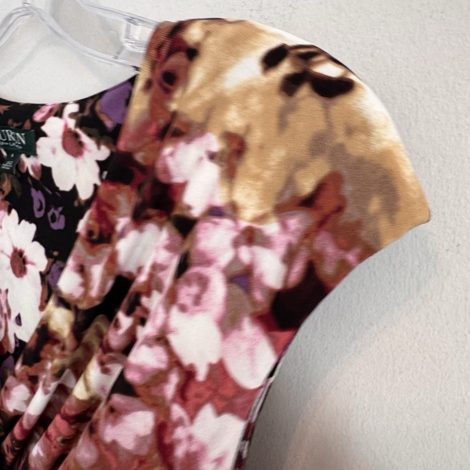 Lauren Ralph Lauren Floral V-Neck Sheath Dress Padded Shoulder Size 4