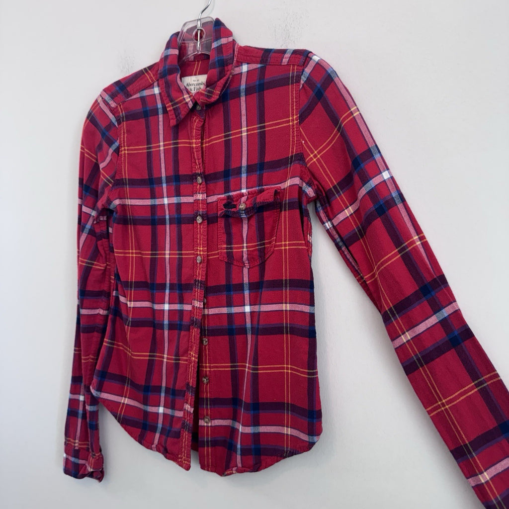 Abercrombie & Fitch Plaid Button Up Shirt XS Red Pink Cotton Flannel
