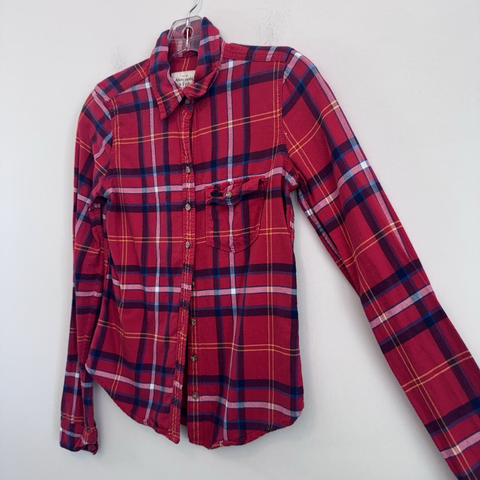 Abercrombie & Fitch Plaid Button Up Shirt XS Red Pink Cotton Flannel