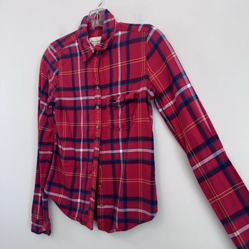 Abercrombie & Fitch Plaid Button Up Shirt XS Red Pink Cotton Flannel