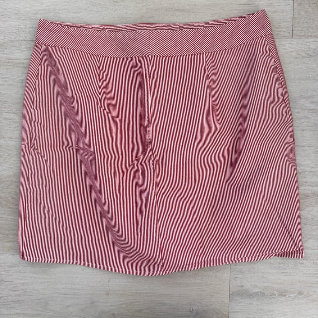 Women’s Briggs New York Red White Striped Skirt Sz 10 Cotton Stretch