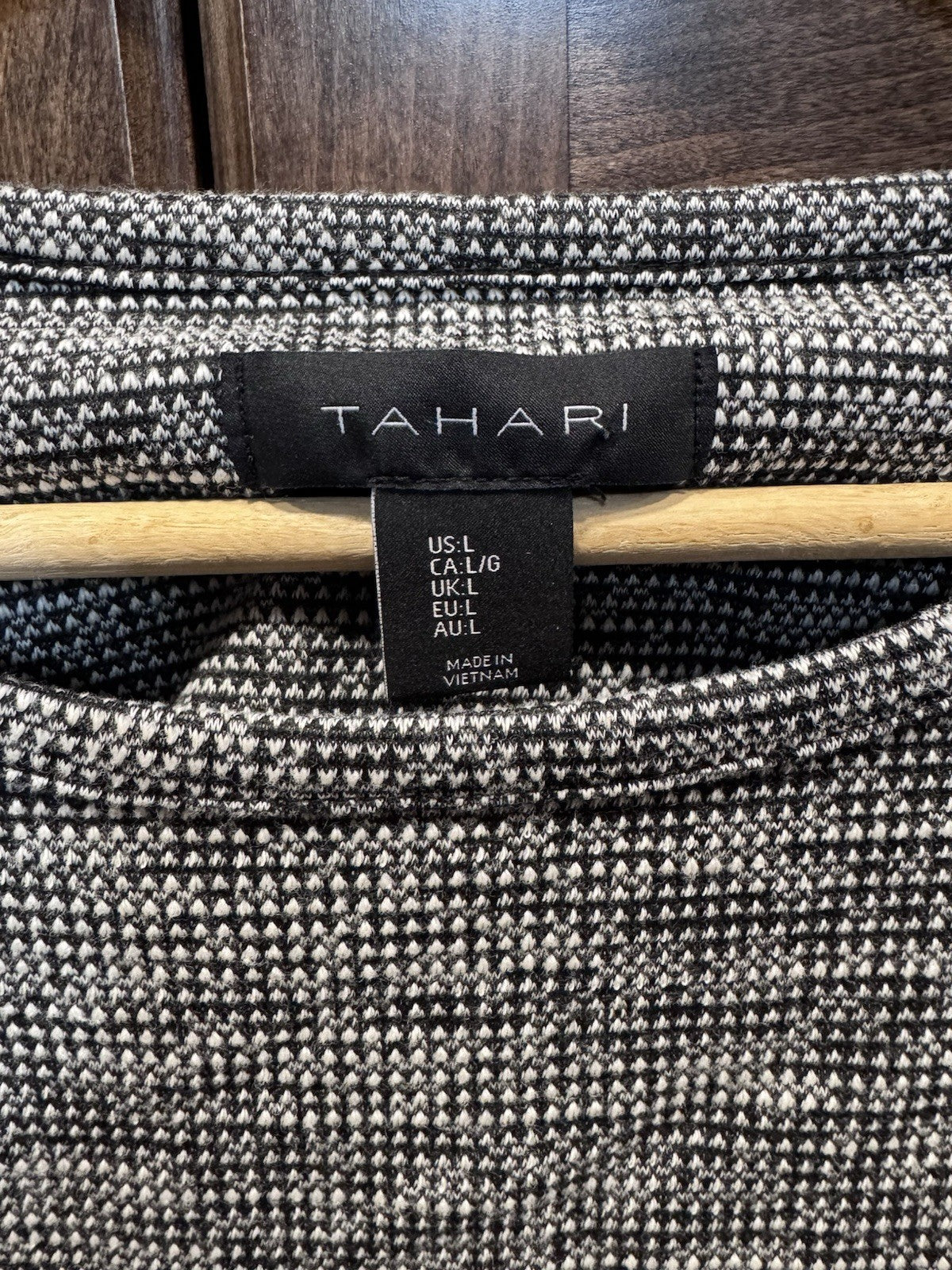 Tahari Women’s Knit Shift Dress Gray Black Textured Long Sleeve Pocket Size L