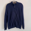Jos A Bank Reserve Mens L Navy Blue Full Zip Sweater Jacket Cotton Silk Blend