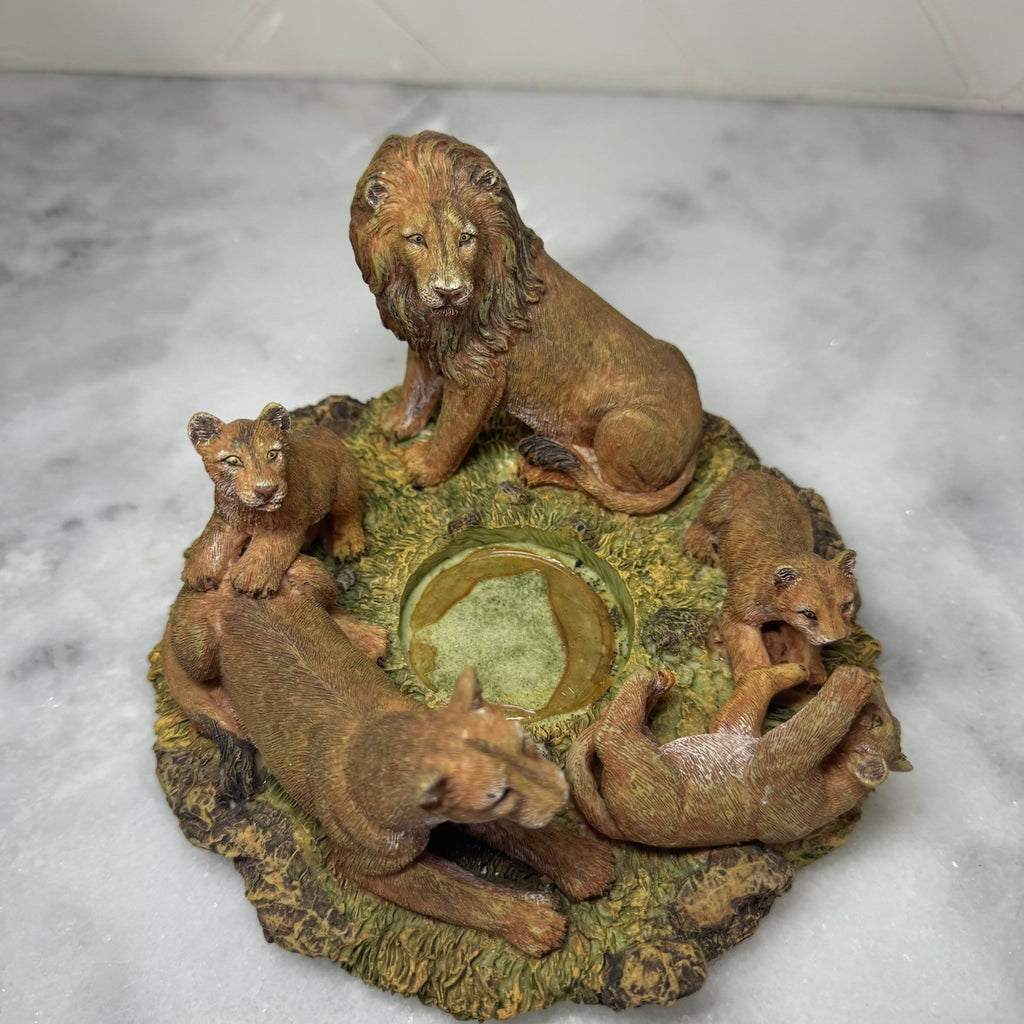 Lion Family Tea Light Candle Holder Safari Wildlife Decor Resin Statue 7x5