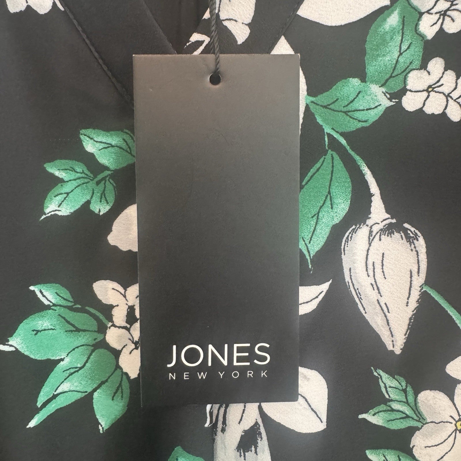 Jones New York NWT Medium Floral V-Neck Midi Dress Black Kelly Green Pockets