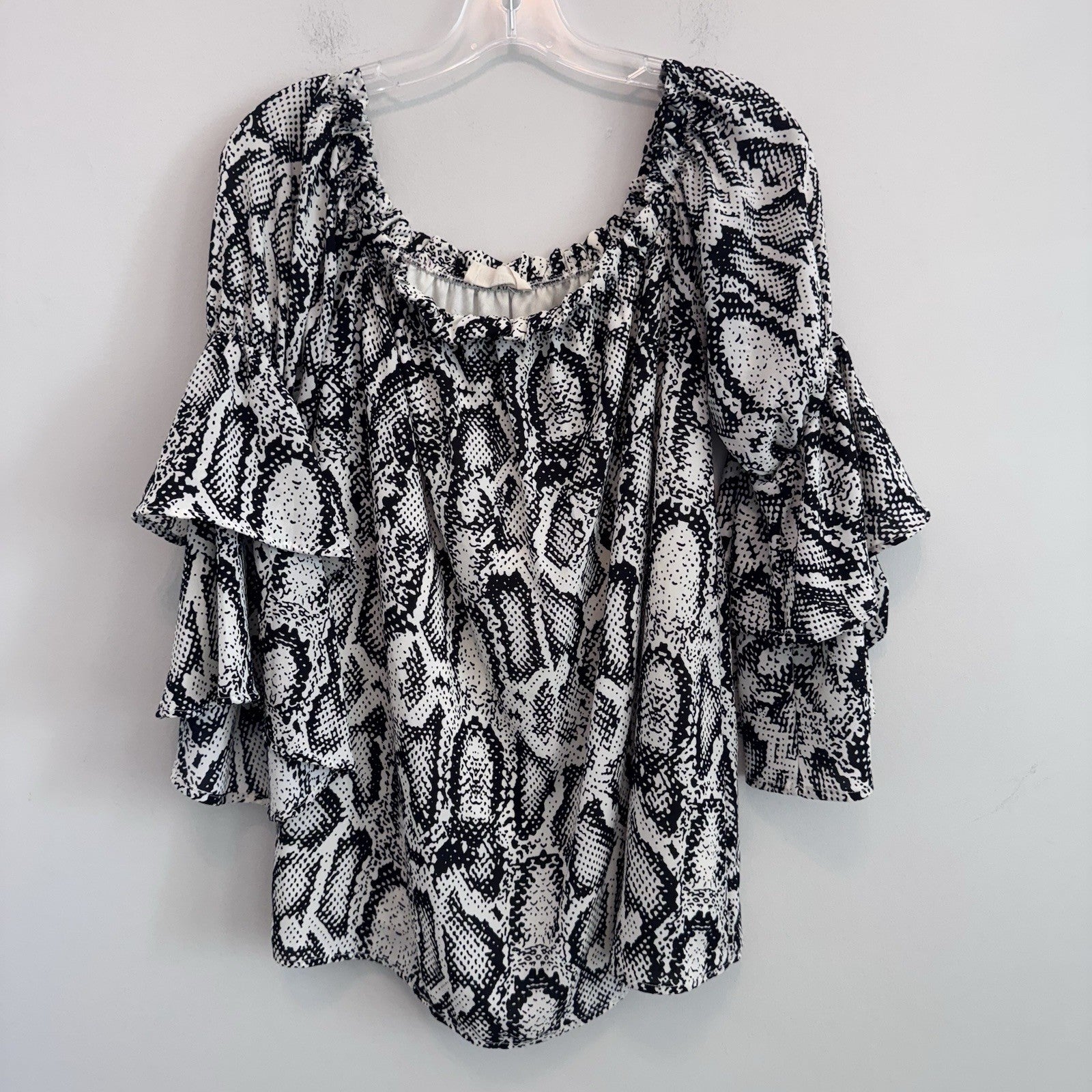 Peach Love Top Womens Large Snake Print Flutter Sleeve Boho Blouse