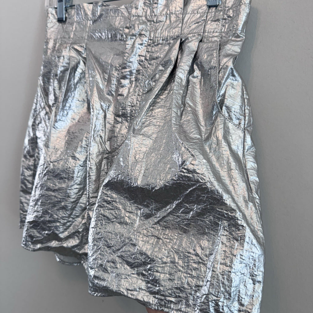 Zara Silver Metallic Paperbag Shorts Women Medium Festival Y2K Disco