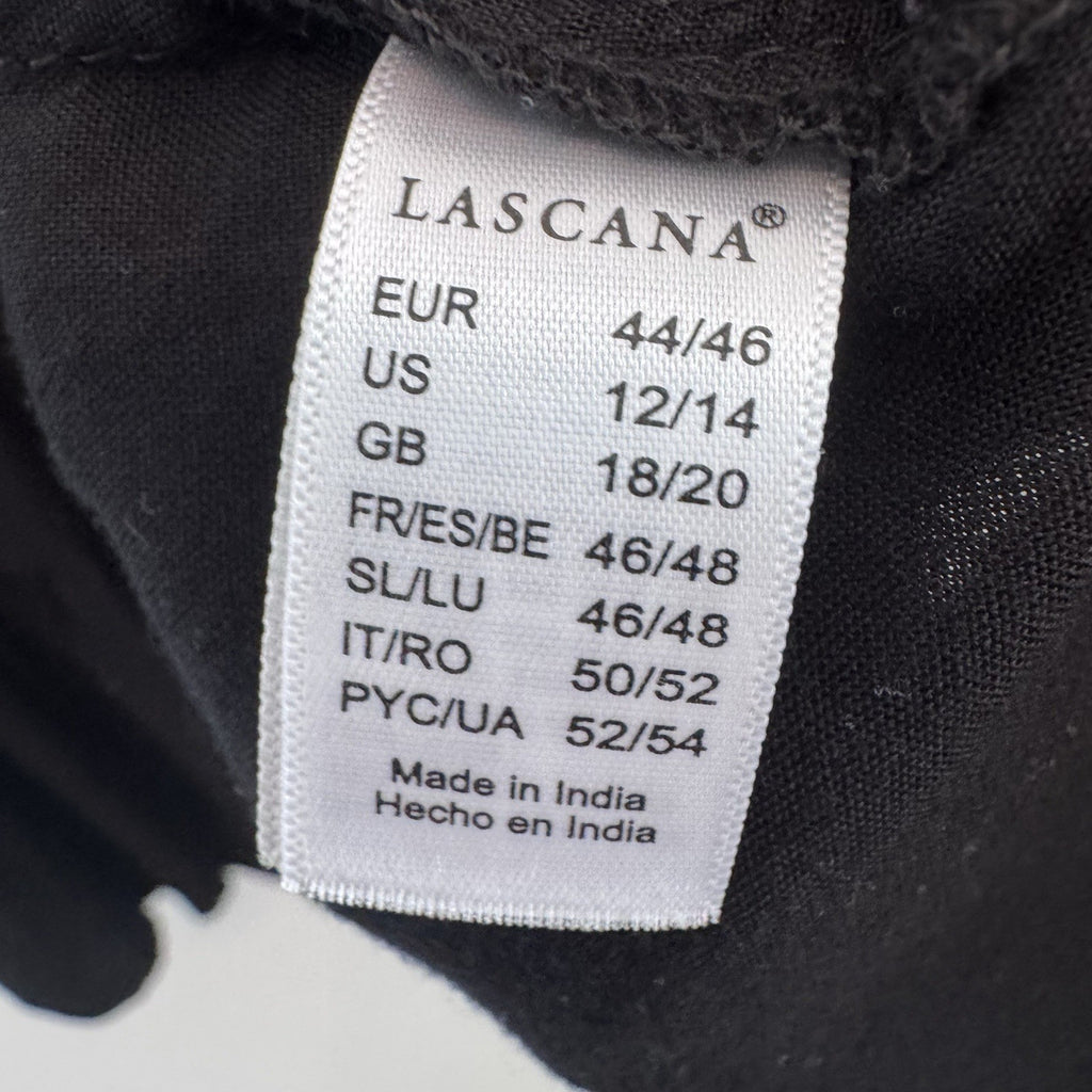 LASCANA Black Boho Tunic Dress Womens US 12/14 Bell Sleeve Crochet Trim