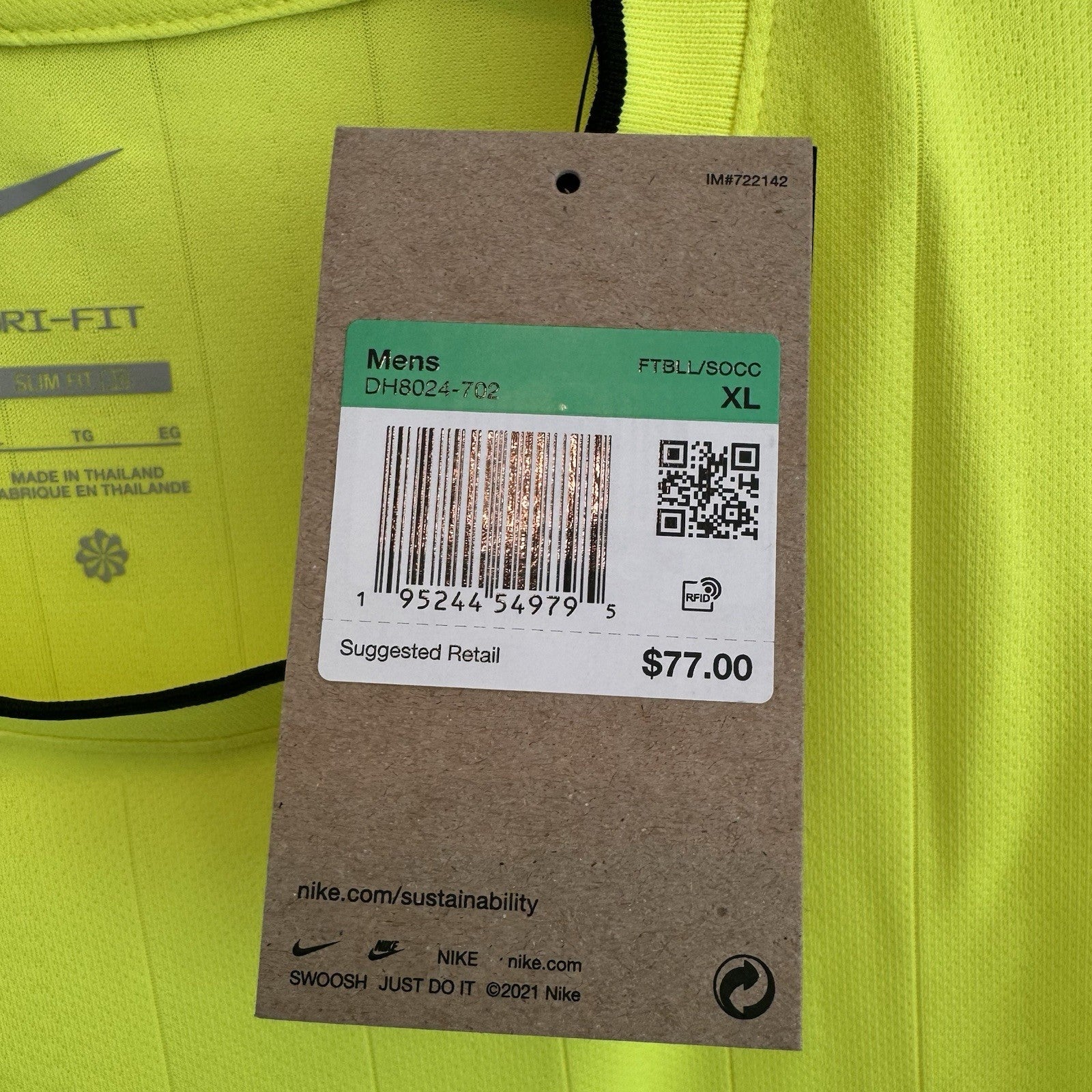Nike Men’s Dri-Fit Soccer Referee Jersey Neon Volt Yellow DH8024-702 XL NWT