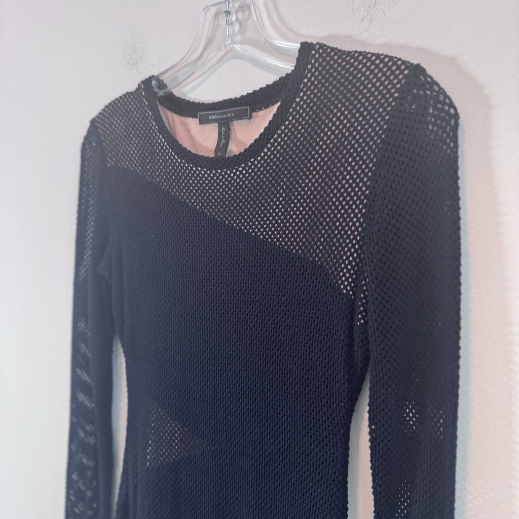 BCBGMAXAZRIA Black Mesh Bodycon Dress Small Long Sleeve Sexy Goth