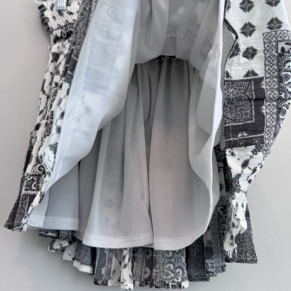 NWT Altar’d State Boho Smocked Tiered Mini Skirt M Cream Charcoal