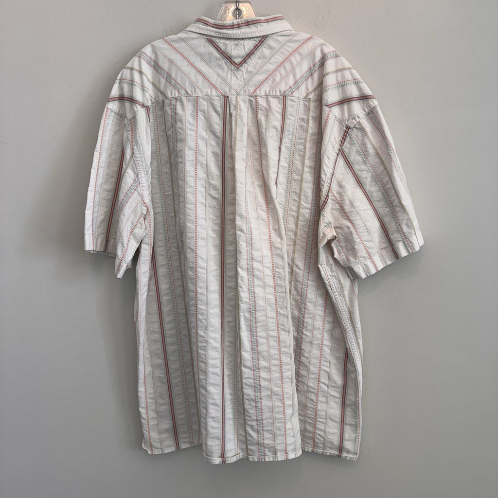 Y2K Tommy Hilfiger Men XXL Button Down Shirt Striped Short Sleeve 80s 2 Ply