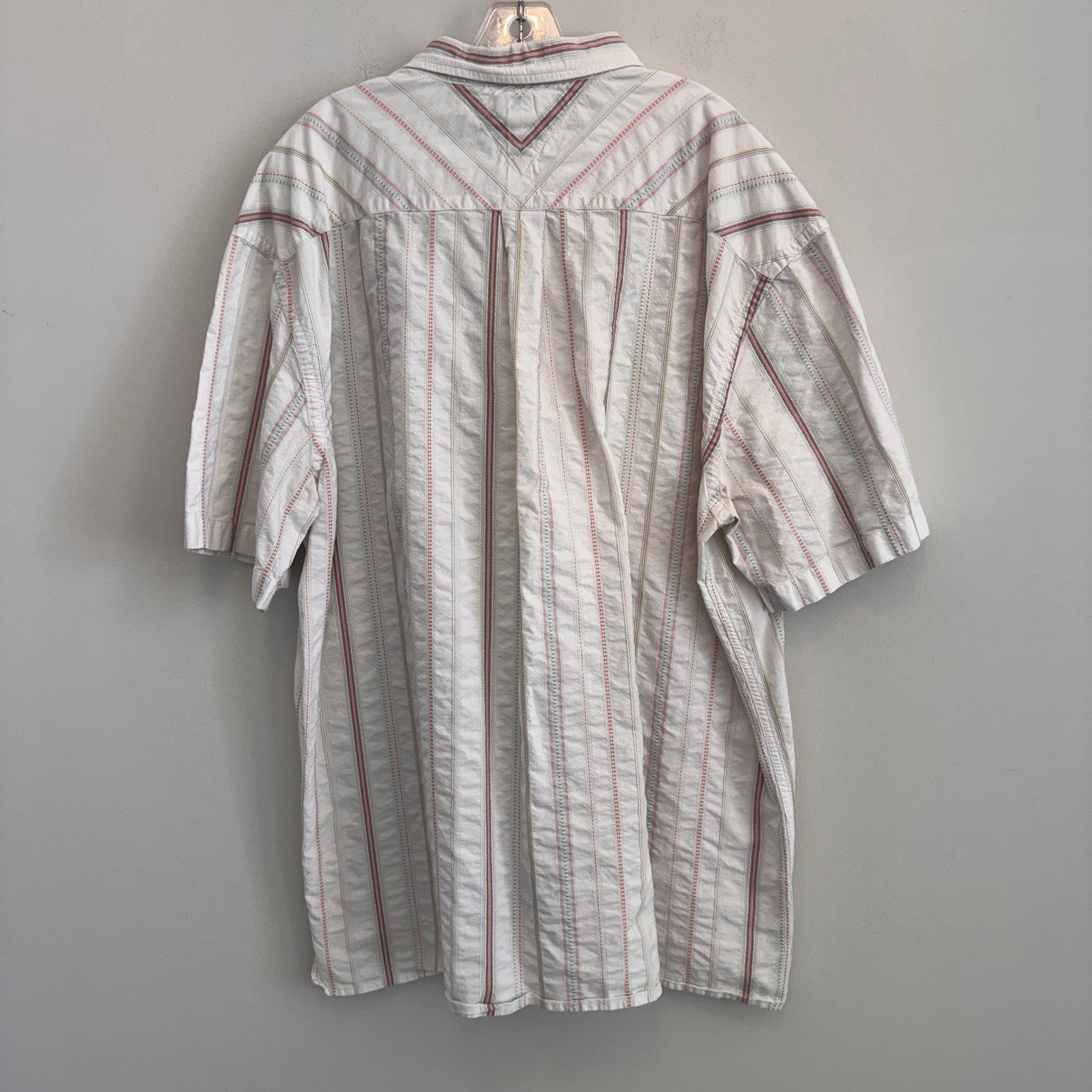 Y2K Tommy Hilfiger Men XXL Button Down Shirt Striped Short Sleeve 80s 2 Ply