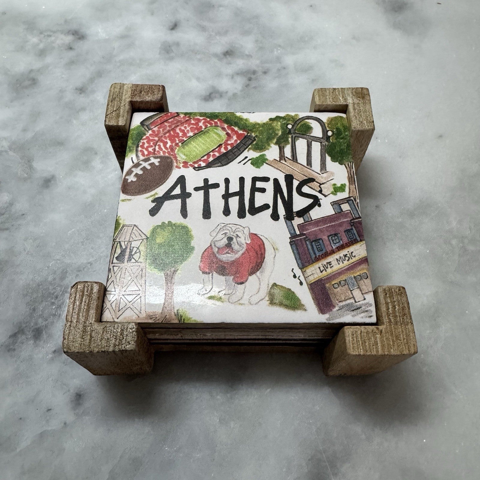 Athens Grunge Travel 4'' X 4'' Square Wooden Coaster