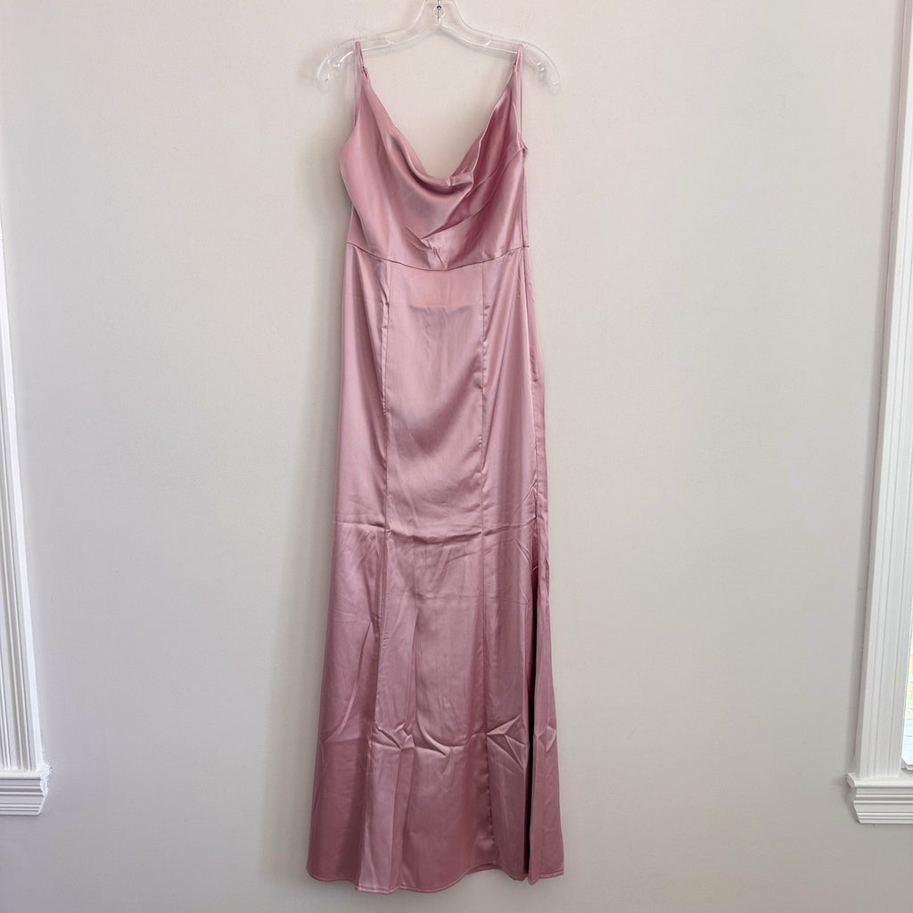 Maniju Women's Mauve  Maxi Dress Size Medium Cowl Neck Formal Evening Gown Prom