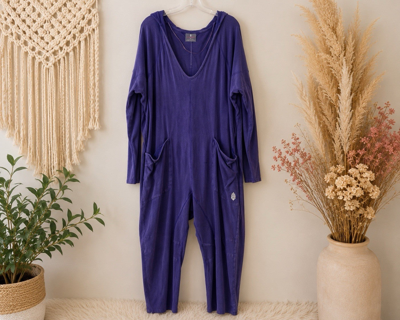NWT Free People FP Movement Jumpsuit Medium Purple Hooded Lounge One Piece