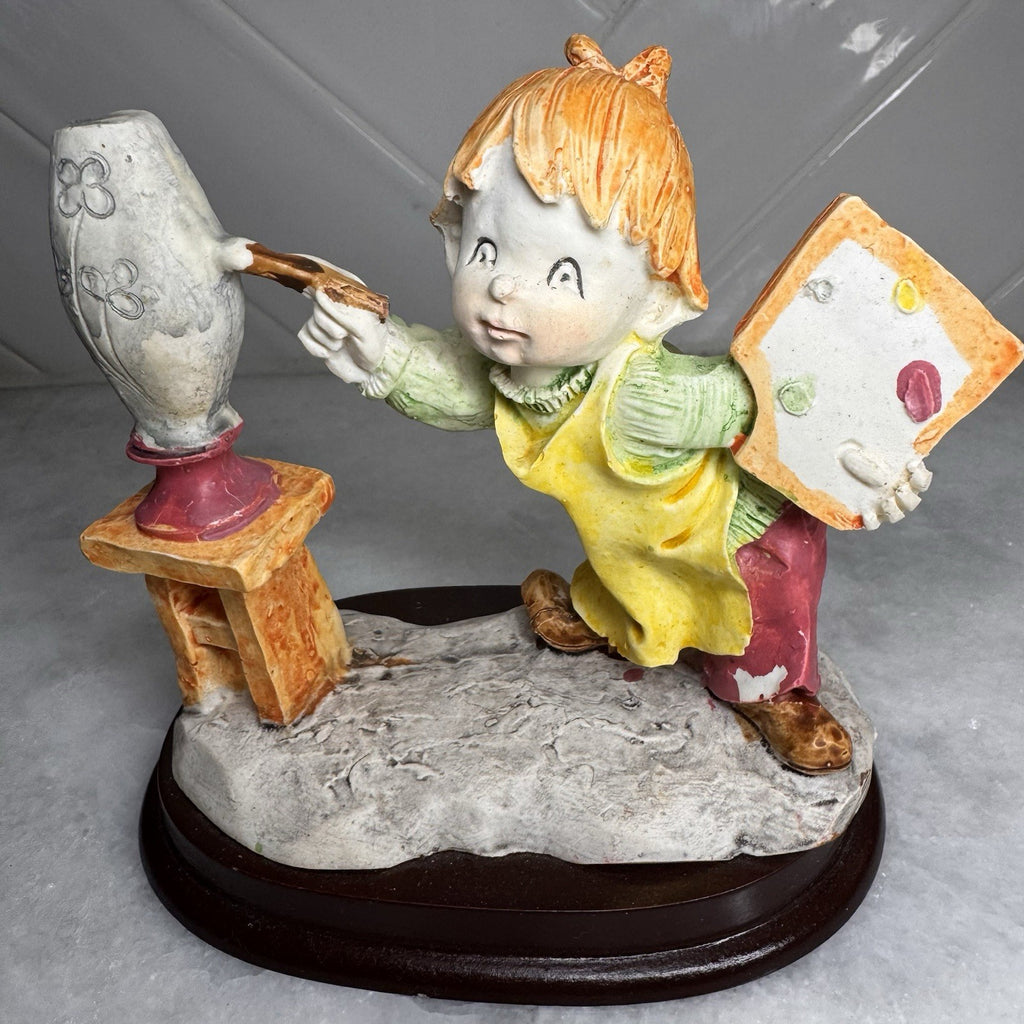 VTG Charles Serouya Young Artist Figurine Little Painter Girl  Child Sculpture