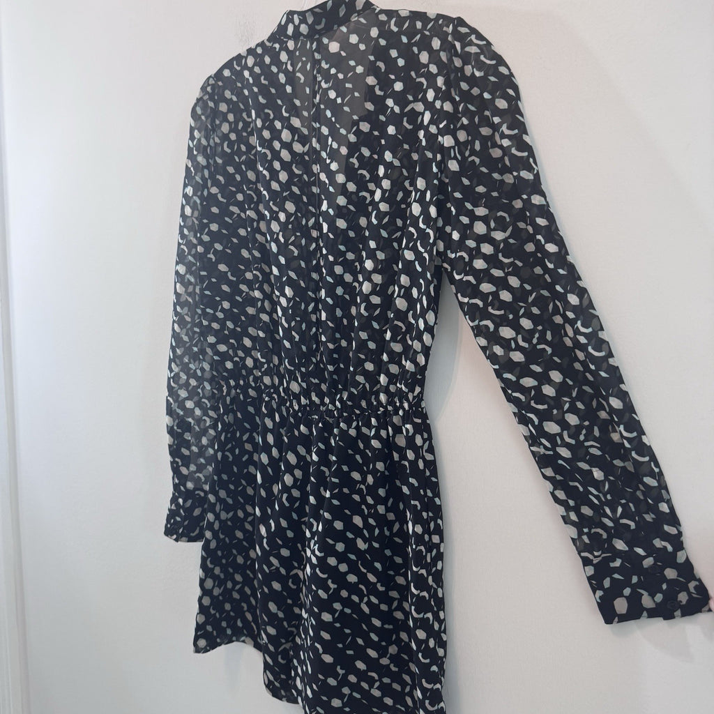 BCBG Generation Romper Small Black Sheer Long Sleeve Print Boho Chic