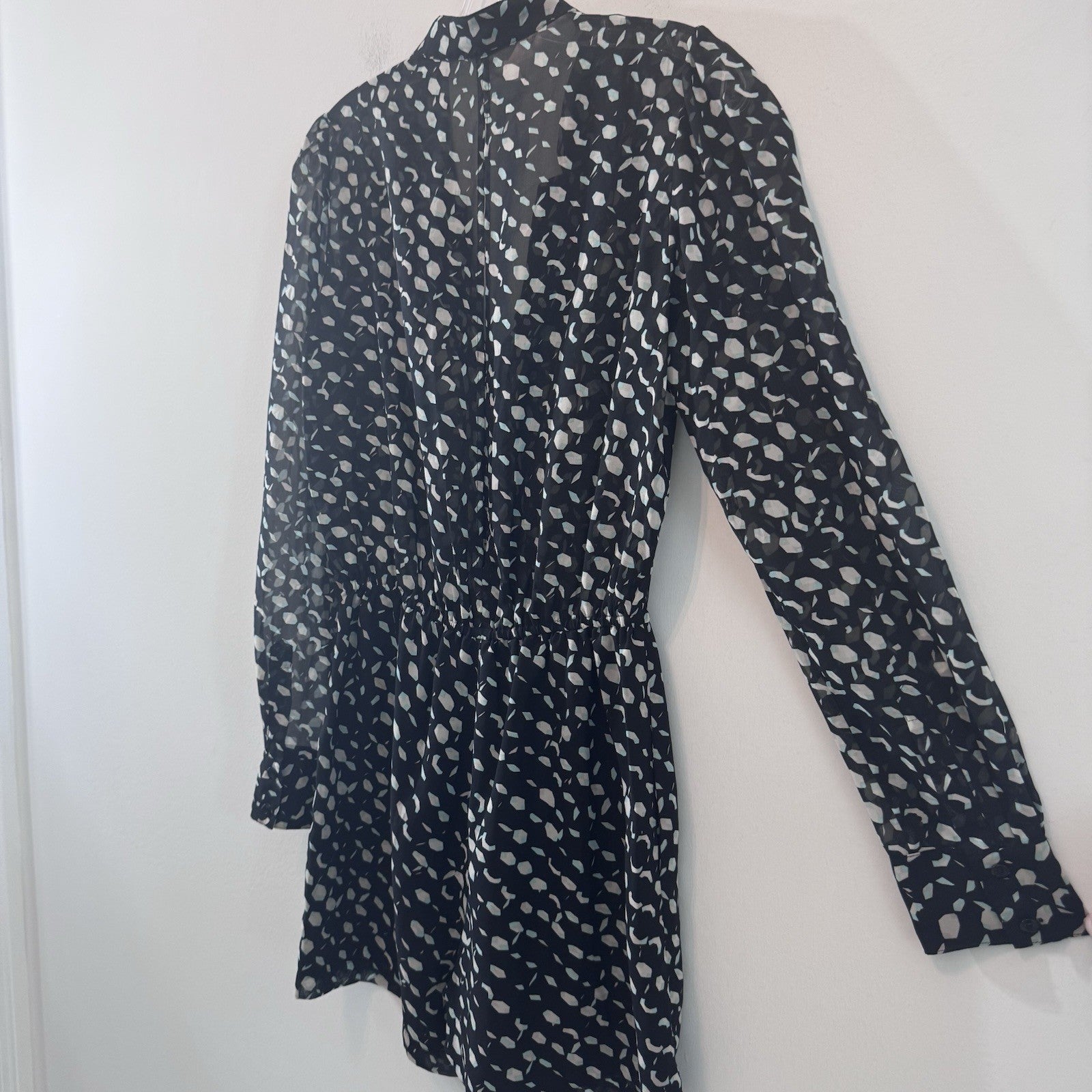 BCBG Generation Romper Small Black Sheer Long Sleeve Print Boho Chic
