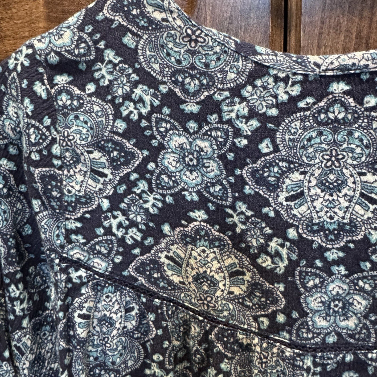 American Eagle Outfitters Boho Print Dress Small Blue Long Sleeve Cotton Blend