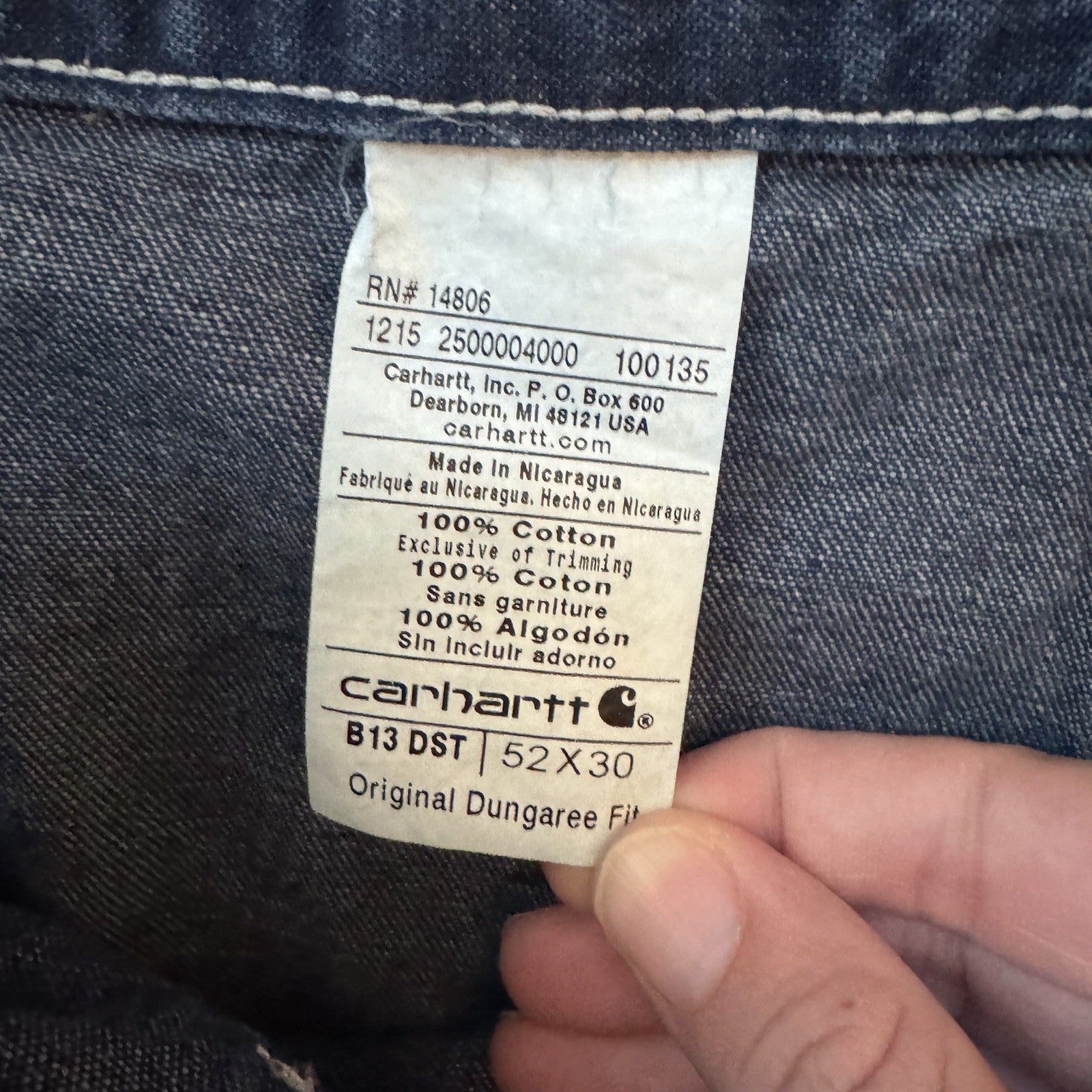 Carhartt Men’s Original Dungaree Fit Jeans - Size 52x30