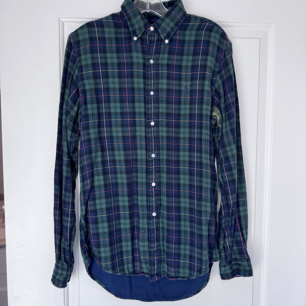Ralph Lauren Men’s Custom Fit Plaid Flannel Shirt Size S Green Blue Cotton