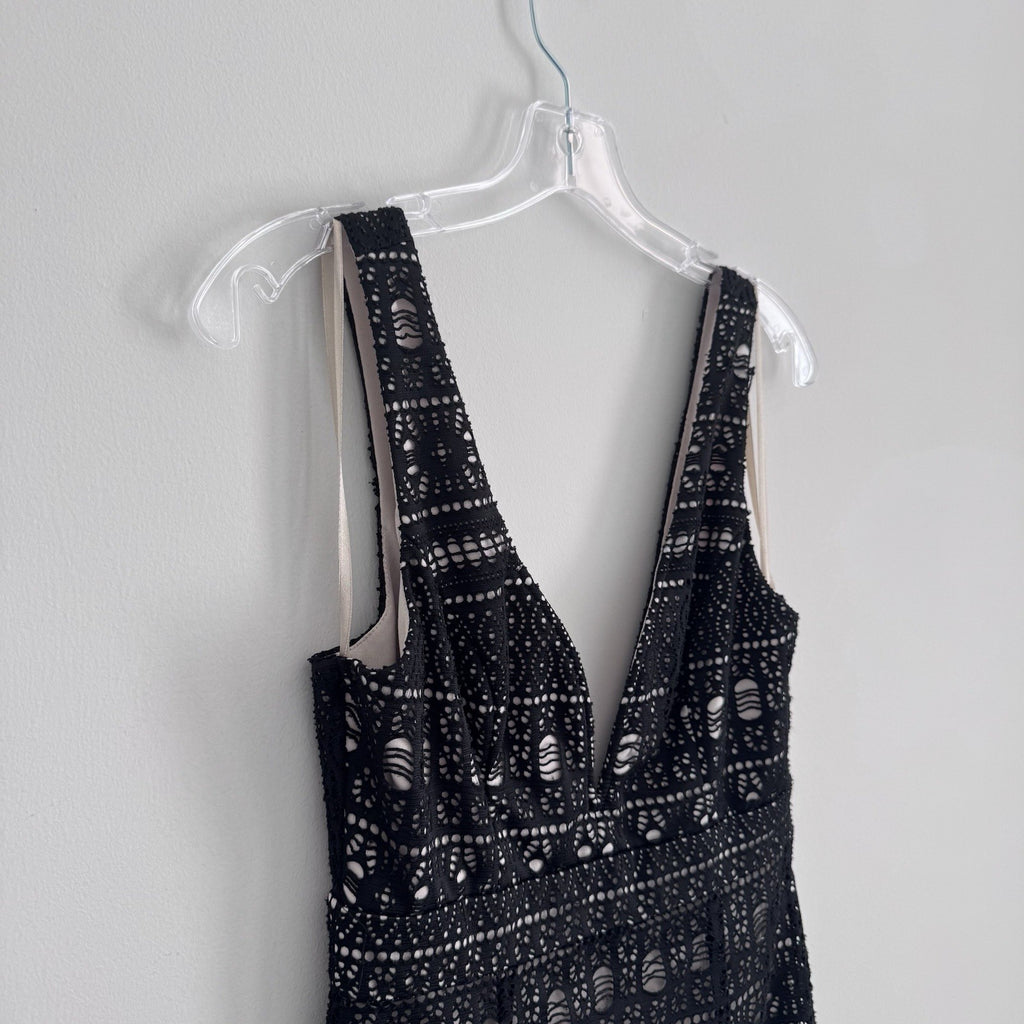 Ark & Co Lace Sheath Dress Navy Nude Lined V Neck Sleeveless Size S