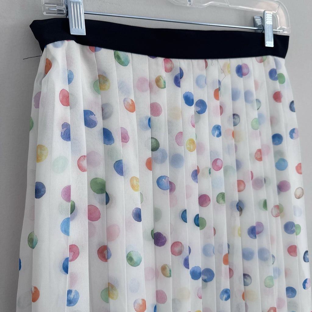 Topshop Pleated Polka Dot Midi Skirt US 6 White Multicolor Sheer NWT