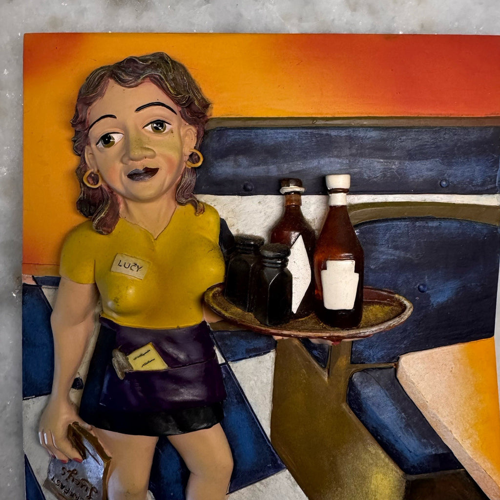 Vintage Peter Rafuse 3D Wall Plaque Set Whimsical Waitress Lucy & Waiter Resin